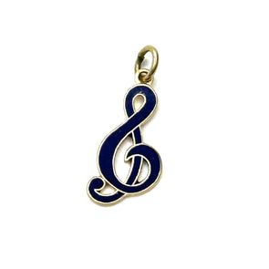 14K Gold Enameled Blue Music Clef