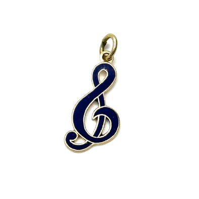 14K Gold Enameled Blue Music Clef