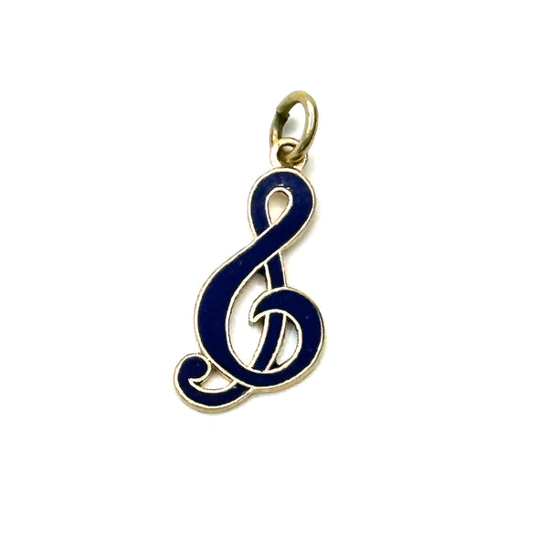 14K Gold Enameled Blue Music Clef